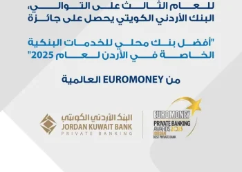 البنك الأردني الكويتي يفوز بجائزة أفضل بنك للخدمات البنكية الخاصة في الأردن