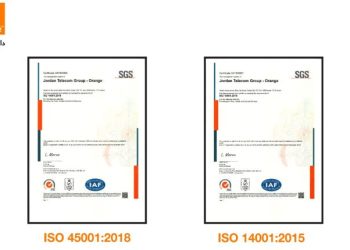 أورنج الأردن تؤكد ريادتها في معايير السلامة المهنية والبيئة بتجديد شهادتيّ الأيزو