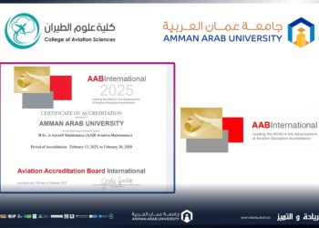 الاولى في العالم العربي: “علوم الطيران” في “عمان العربية” تحصل على الاعتماد الدولي AABI لمدة خمس سنوات