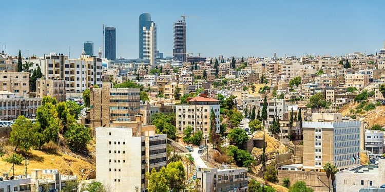 Cityscape of Amman downtown with skyscrapers at background - Jordan